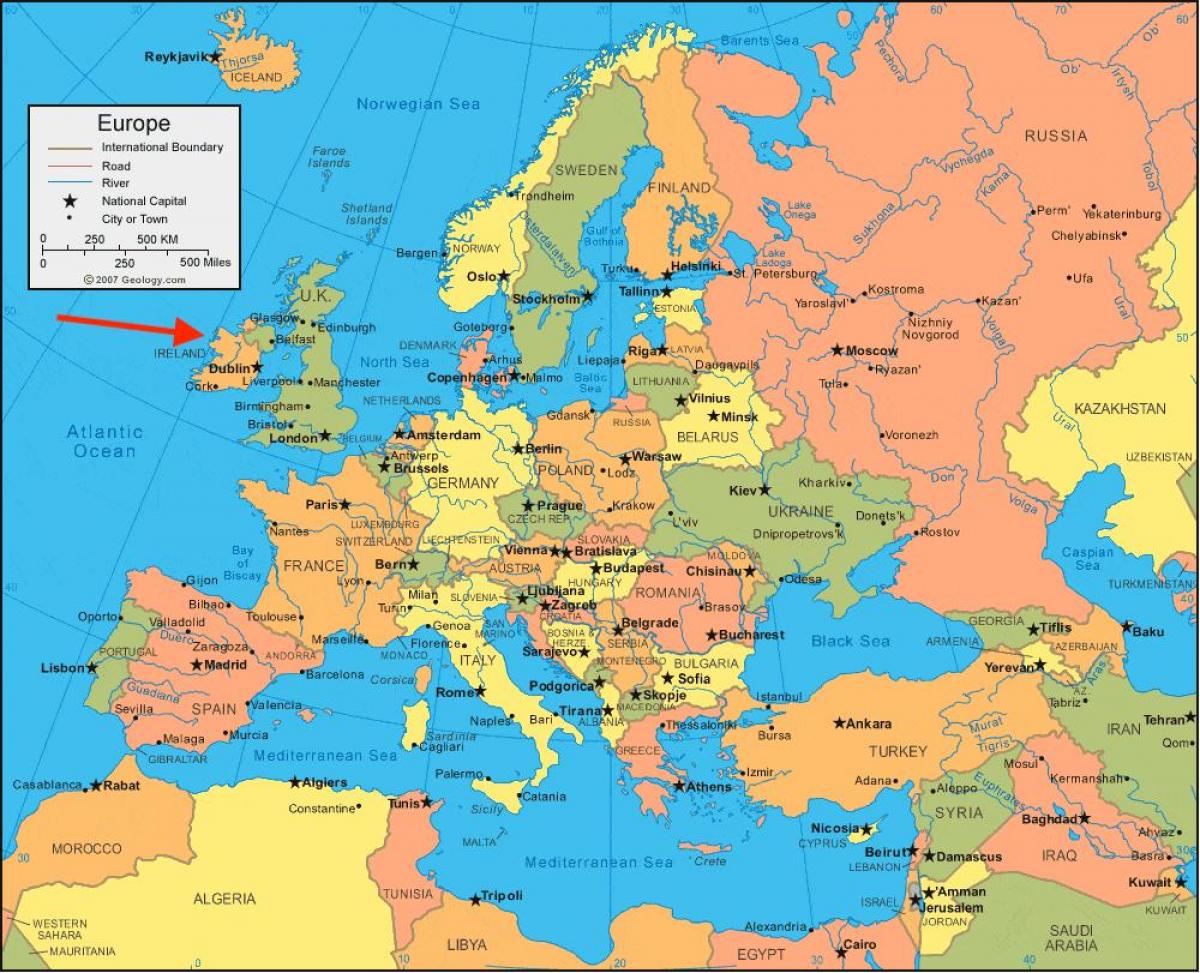 Расположение Ирландии на карте Северной Европы
