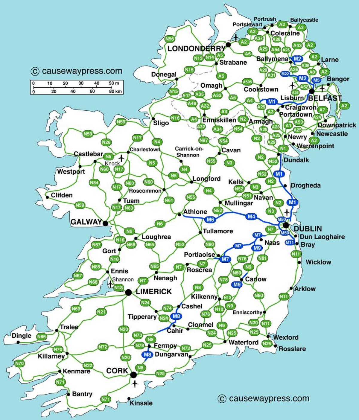 Карта автомобильных дорог Ирландии